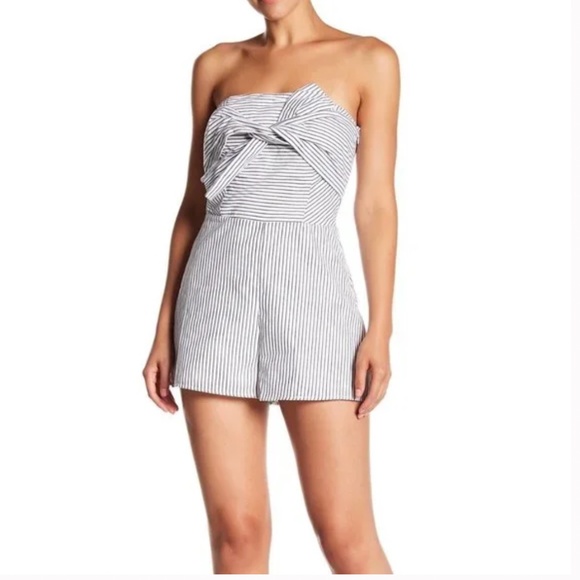 Do + Be Bow Striped Strapless Romper - Picture 1 of 5